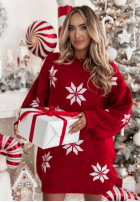 Długi świąteczny Pulover w śnieżynki Christmas Magic roșu