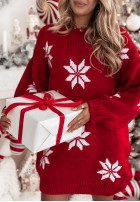 Długi świąteczny Pulover w śnieżynki Christmas Magic roșu