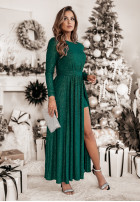 Błyszcząca Rochie maxi z rozcięciami Wish Come True verde sticlă