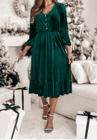 Din velur Rochie midi z falbankami My Darling verde sticlă