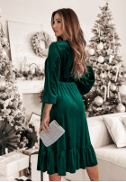 Din velur Rochie midi z falbankami My Darling verde sticlă