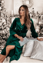 Din velur Rochie midi z falbankami My Darling verde sticlă