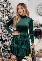 Din velur Rochie z falbankami Madeleine verde sticlă