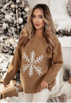 Pulover oversize ze śnieżynką Only Snowflake camel