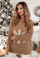 Pulover oversize ze śnieżynką Only Snowflake camel