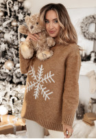 Pulover oversize ze śnieżynką Only Snowflake camel