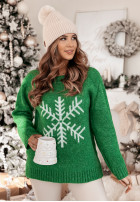 Pulover oversize ze śnieżynką Only Snowflake verde