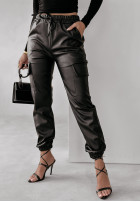 Pantaloni din imitație de piele z kieszeniami Trevisan negre