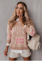 Krótkiwzorzysty sweter Marshmallow camelowy