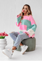 Pulover oversize Choose Happiness różowo-de culoarea mentei