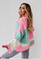 Pulover oversize Choose Happiness różowo-de culoarea mentei