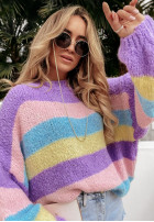 Pulover oversize w paski Colored Punch fioletowo-albastru