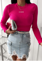 Prążkowana Bluză Icon roz neon