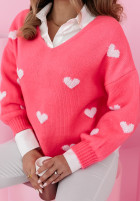 Pulover oversize w serca Hearts All Over roz neon