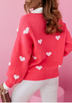 Pulover oversize w serca Hearts All Over roz neon