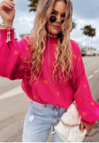 Pulover oversize w serduszka Show Me Love fucsia