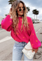 Pulover oversize w serduszka Show Me Love fucsia