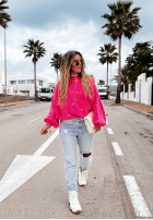 Pulover oversize w serduszka Show Me Love fucsia