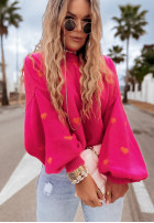 Pulover oversize w serduszka Show Me Love fucsia