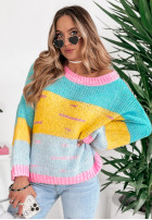 Pulover oversize Speak Up niebiesko-galbene