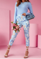 Eleganckie Pantaloni w kwiaty Blossom Radiance albastre