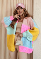 Krótki Cardigan oversize Vibrant Vibes różowo-galbene