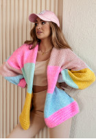 Krótki Cardigan oversize Vibrant Vibes różowo-galbene