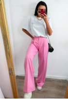 din material textil eleganckie Pantaloni wide leg La Milla Be Bold roz deschis