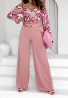 din material textil Pantaloni wide leg Daily Charm roz pudră