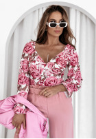 Kwiecista Bluză z dekoltem Fresh Flora roz
