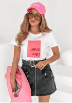 Tricou z nadrukiem Love Me biało-roz