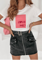 Tricou z nadrukiem Love Me biało-roz