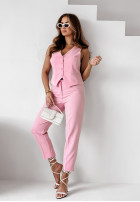 Elegancki Compleu Vestă i Pantaloni Tried So Hard roz pudră