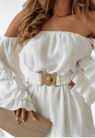 Rochie Cu croială spaniolă z paskiem Luxe Looks albă