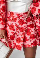 Kwieciste spódnico-spodenki mini Forbidden Flowers różowo-roșii