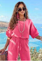 Scurtă muślinowa Bluză z bufkami Aloha Beaches roz