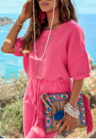 Scurtă muślinowa Bluză z bufkami Aloha Beaches roz