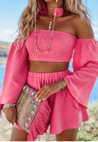 Scurtă muślinowa Bluză Cu croială spaniolă Aloha Beaches roz
