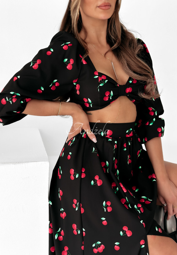 Compleu format din bluză și fustă Cherry Lovers model cu vișine