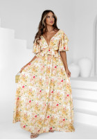 Kwiecista Rochie maxi z falbankami Petal Party galben