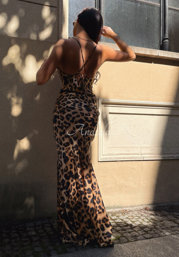 Rochie maxi cu bretele La Milla Savage Shimmer cu imprimeu tip leopard