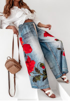 din material textil Pantaloni wide leg cu modele Poppy View albastre