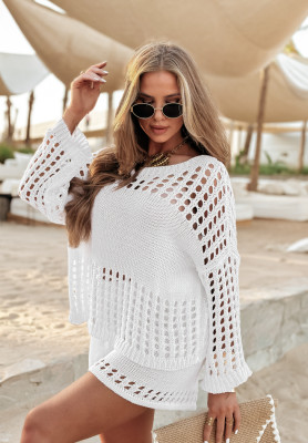 Compleu din tricot boho Sunrise Palm format din pulover și pantaloni scurți