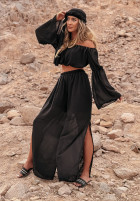 Compleu Bluză Cu croială spaniolă i Pantaloni wide leg Pyramid Delights negru
