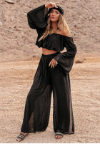 Compleu Bluză Cu croială spaniolă i Pantaloni wide leg Pyramid Delights negru