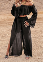 Compleu Bluză Cu croială spaniolă i Pantaloni wide leg Pyramid Delights negru