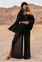 Compleu Bluză Cu croială spaniolă i Pantaloni wide leg Pyramid Delights negru