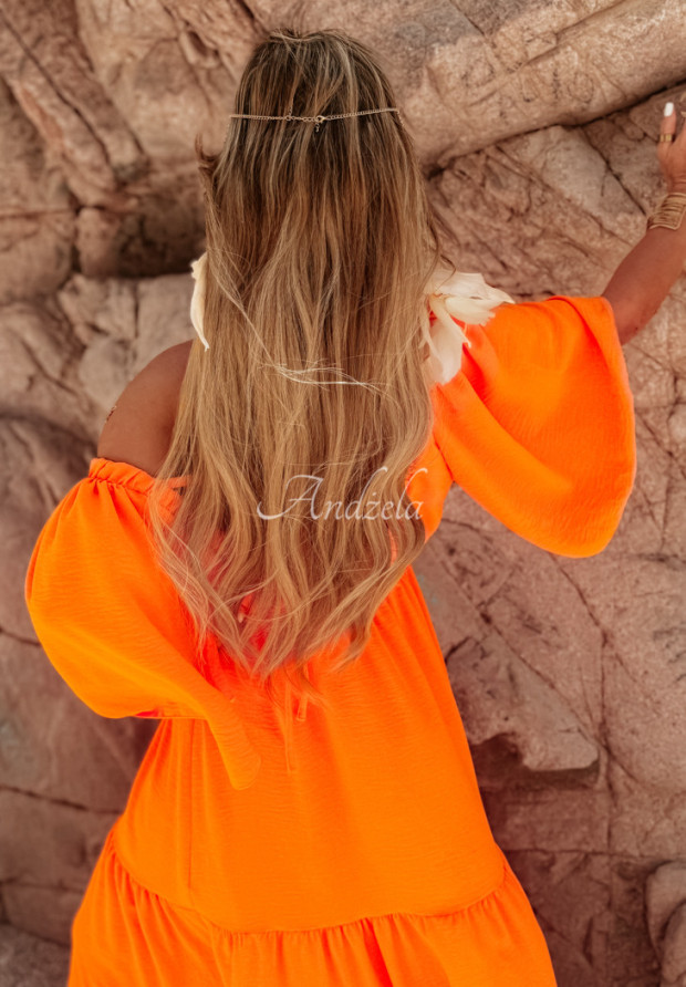Rochie maxi Infinite Horizons cu volănașe portocalie