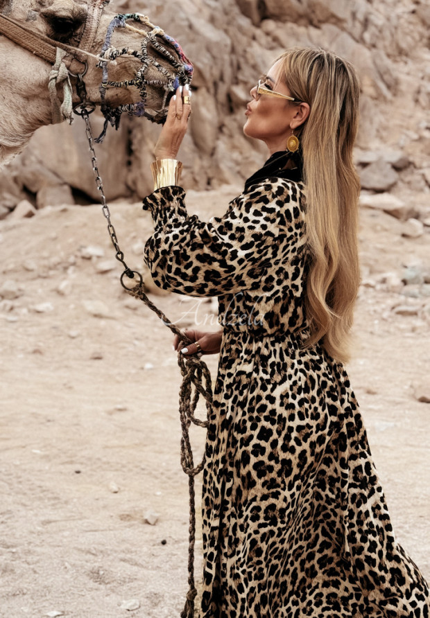 Rochie maxi Chin Up cu imprimeu tip leopard
