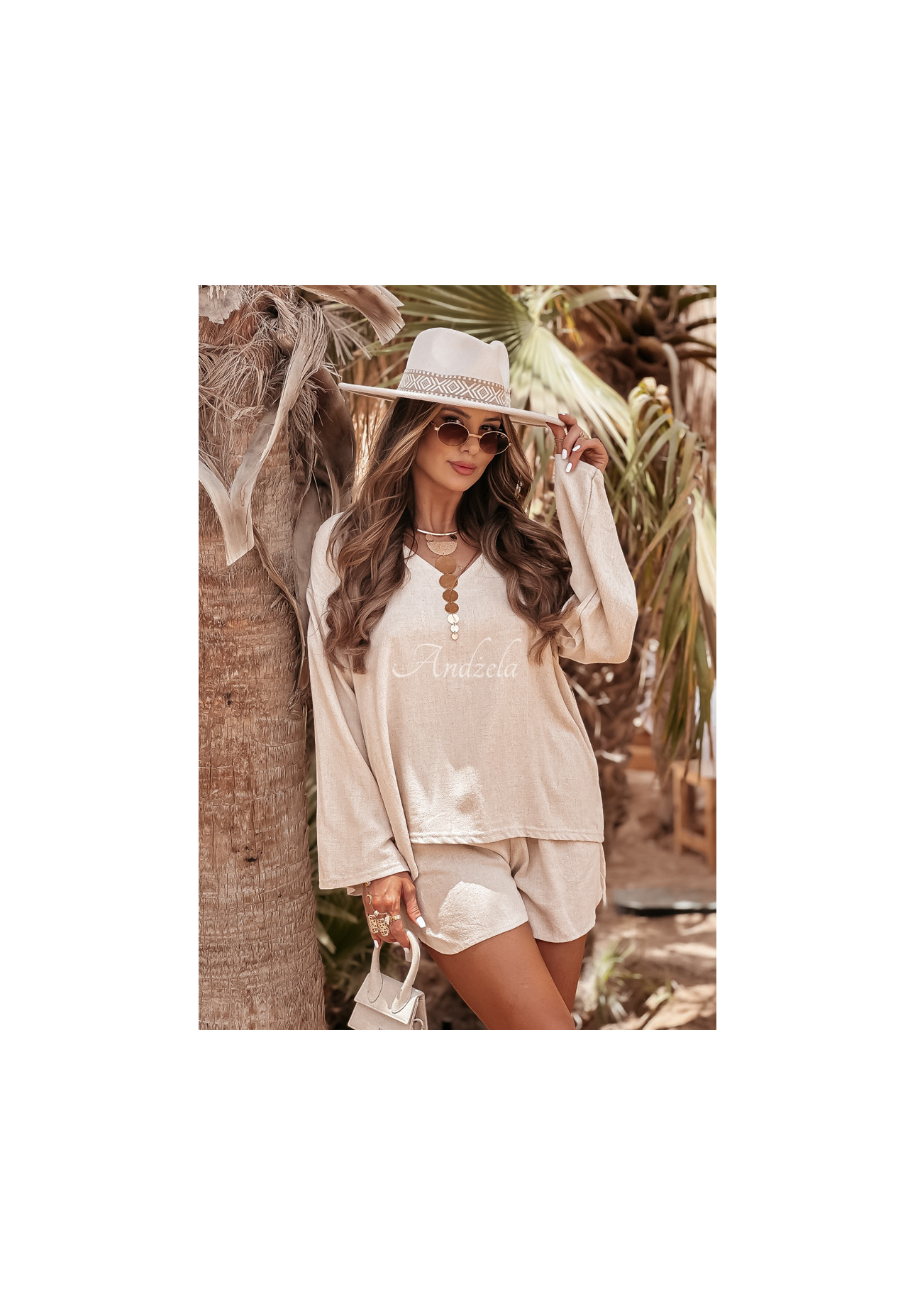 Compleu din in See My Seas format din bluză și pantaloni scurți